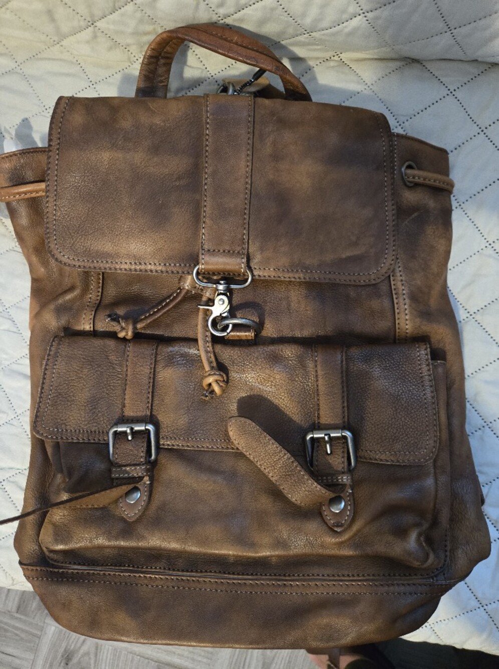 Leather Men's Backpack - Brown